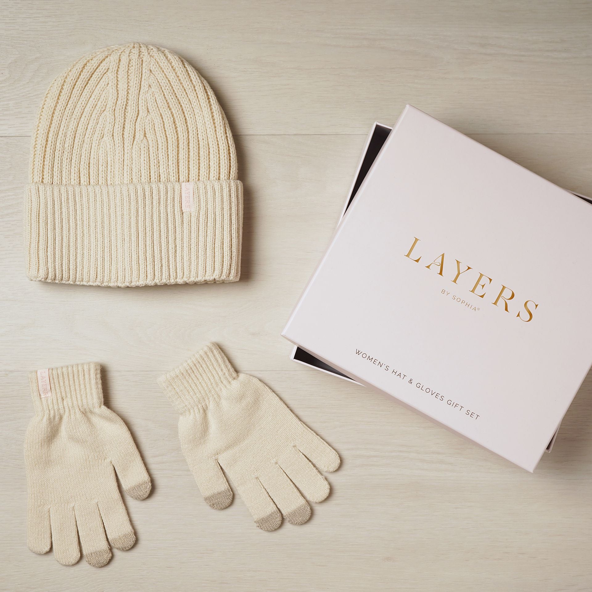 Sophia Layers Cosy Knit Hat & Glove Gift Set - Ivory