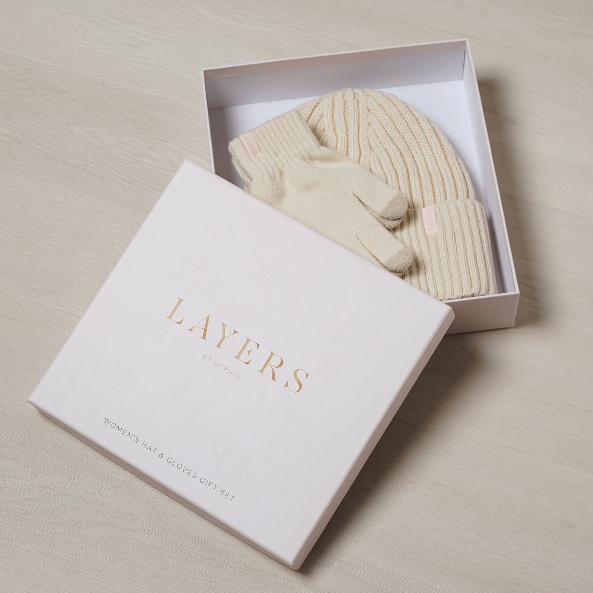 Sophia Layers Cosy Knit Hat & Glove Gift Set - Ivory