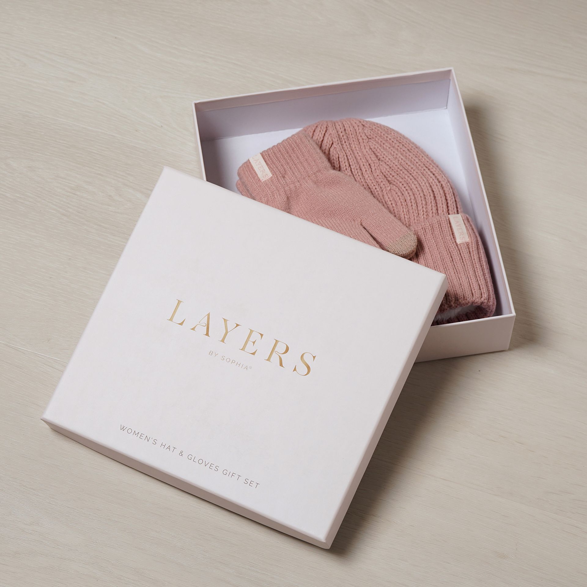 Sophia Layers Cosy Knit Hat & Glove Gift Set - Blush Pink