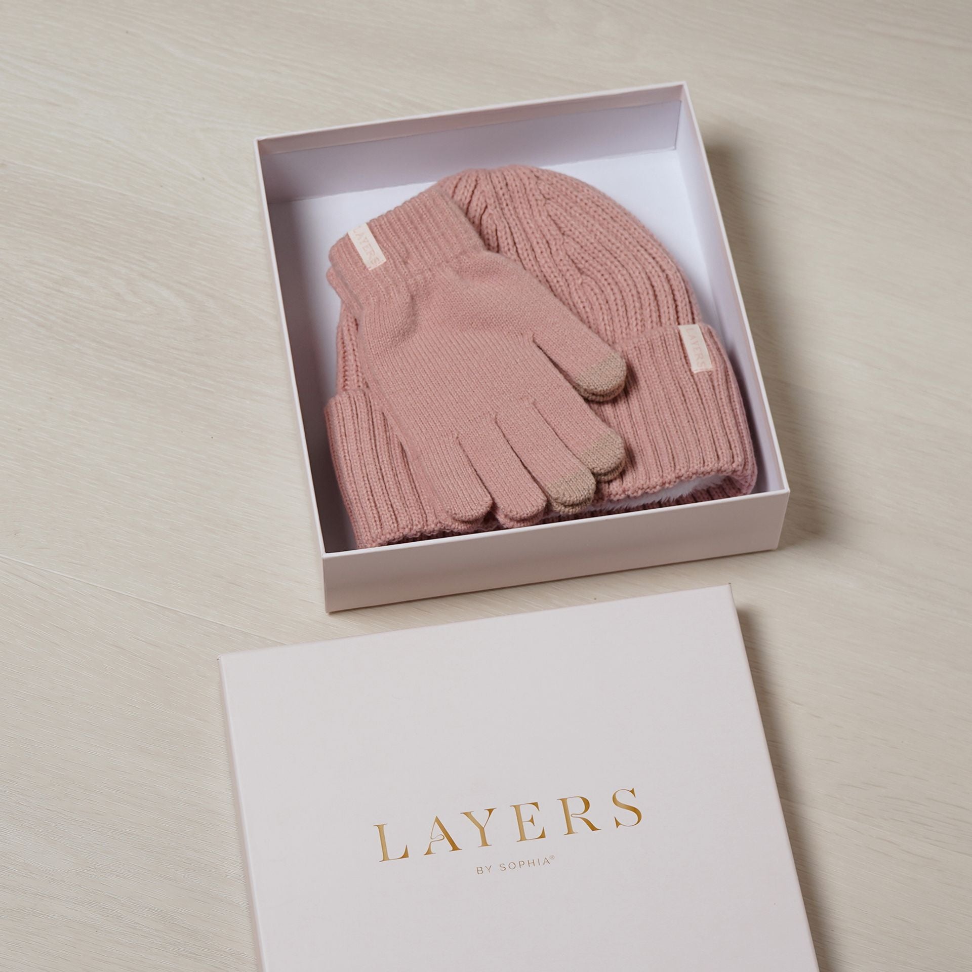 Sophia Layers Cosy Knit Hat & Glove Gift Set - Blush Pink