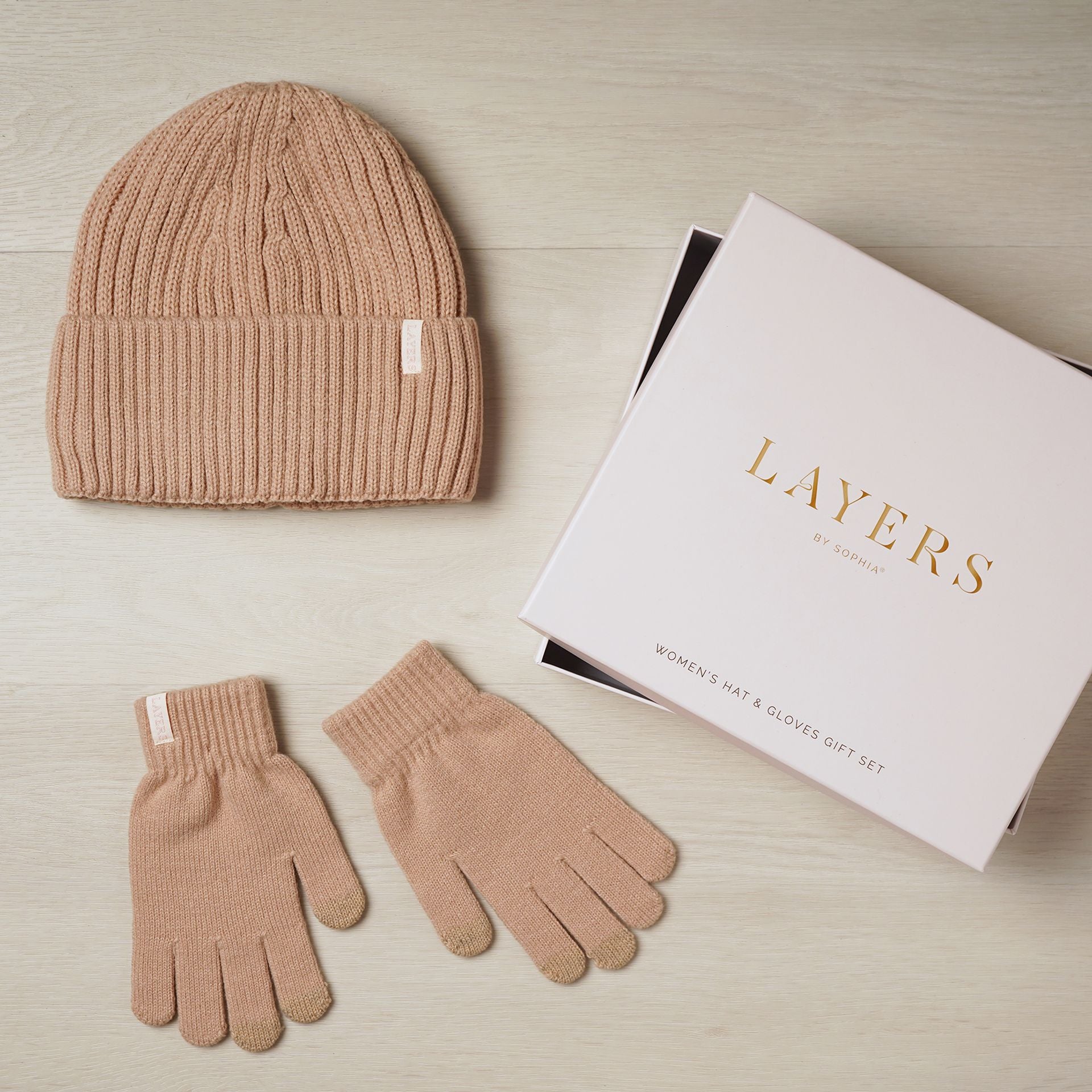 Sophia Layers Cosy Knit Hat & Glove Gift Set - Nude