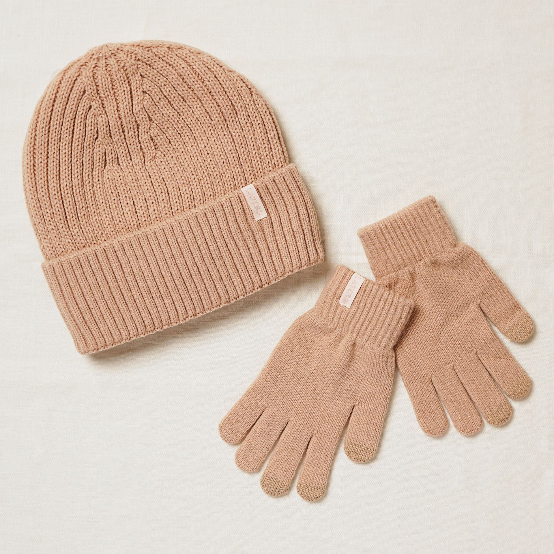 Sophia Layers Cosy Knit Hat & Glove Gift Set - Nude