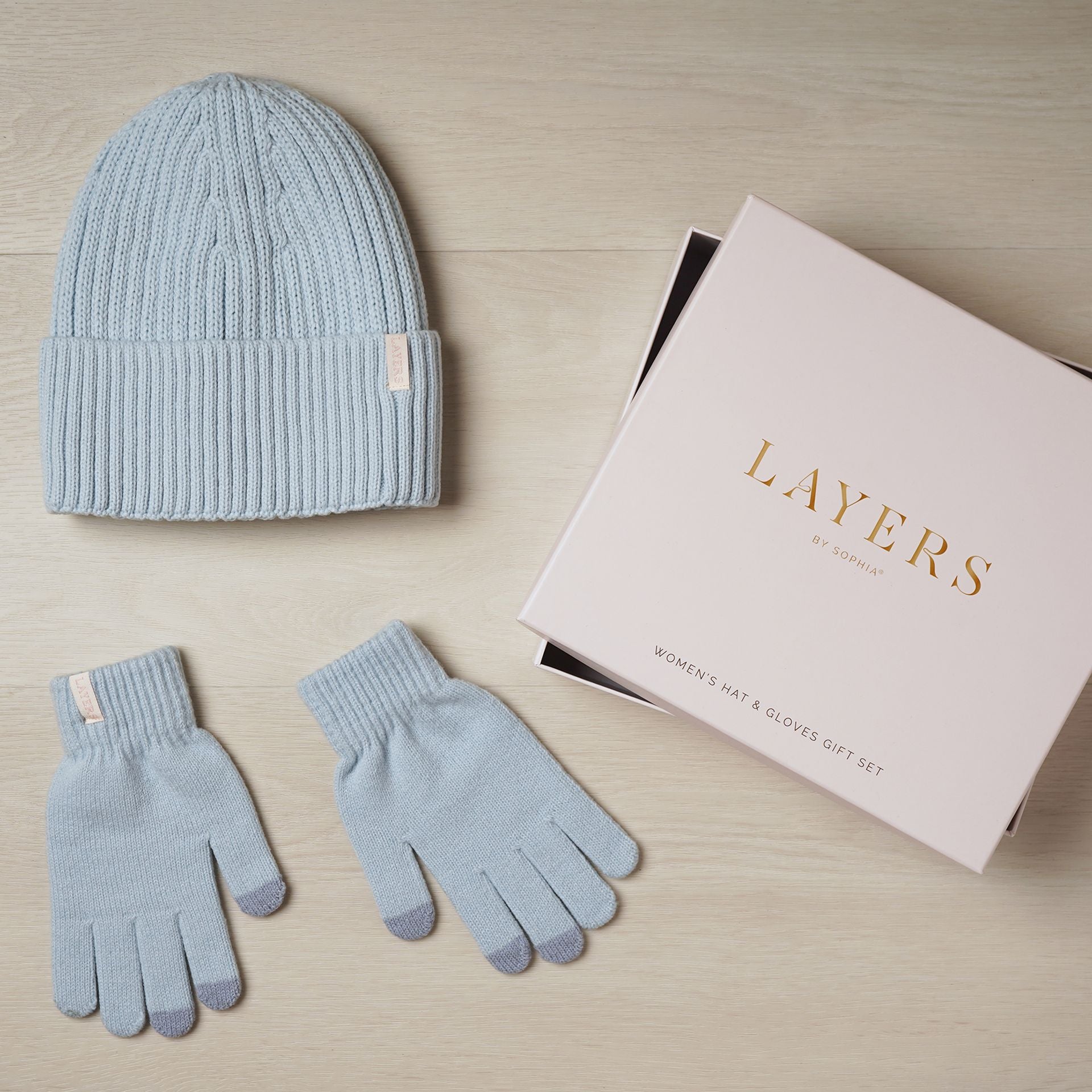 Sophia Layers Cosy Knit Hat & Glove Gift Set - Powder Blue