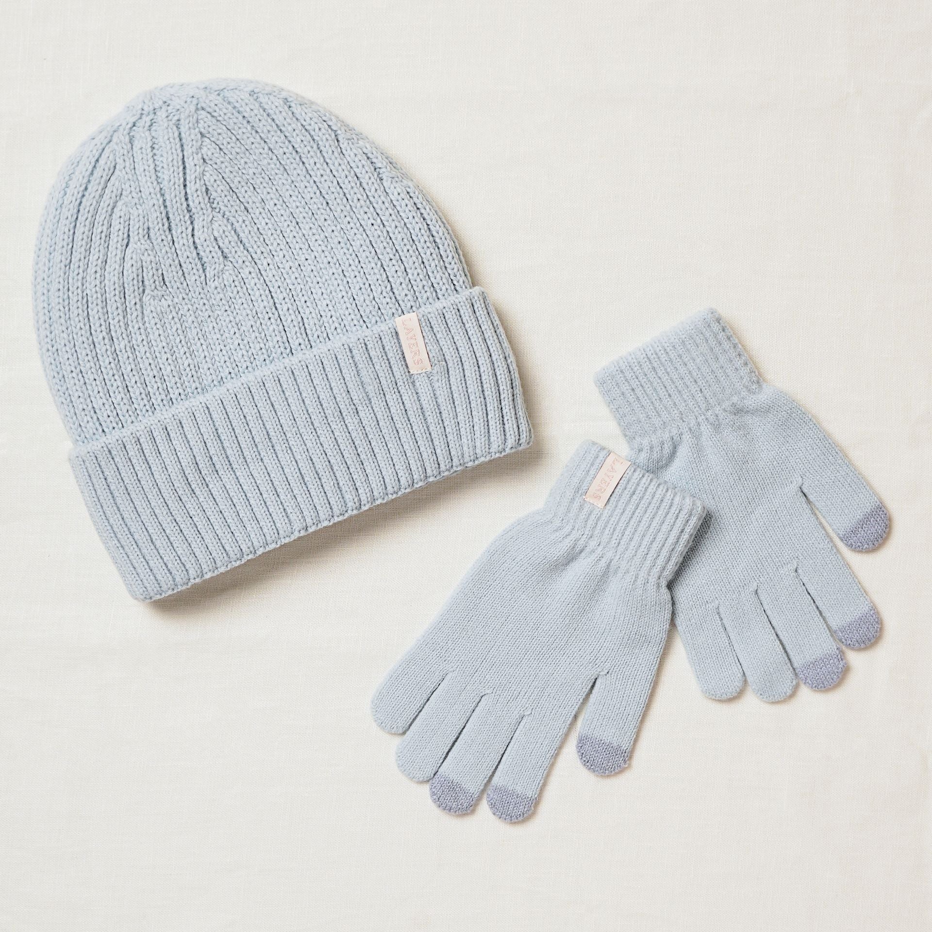 Sophia Layers Cosy Knit Hat & Glove Gift Set - Powder Blue