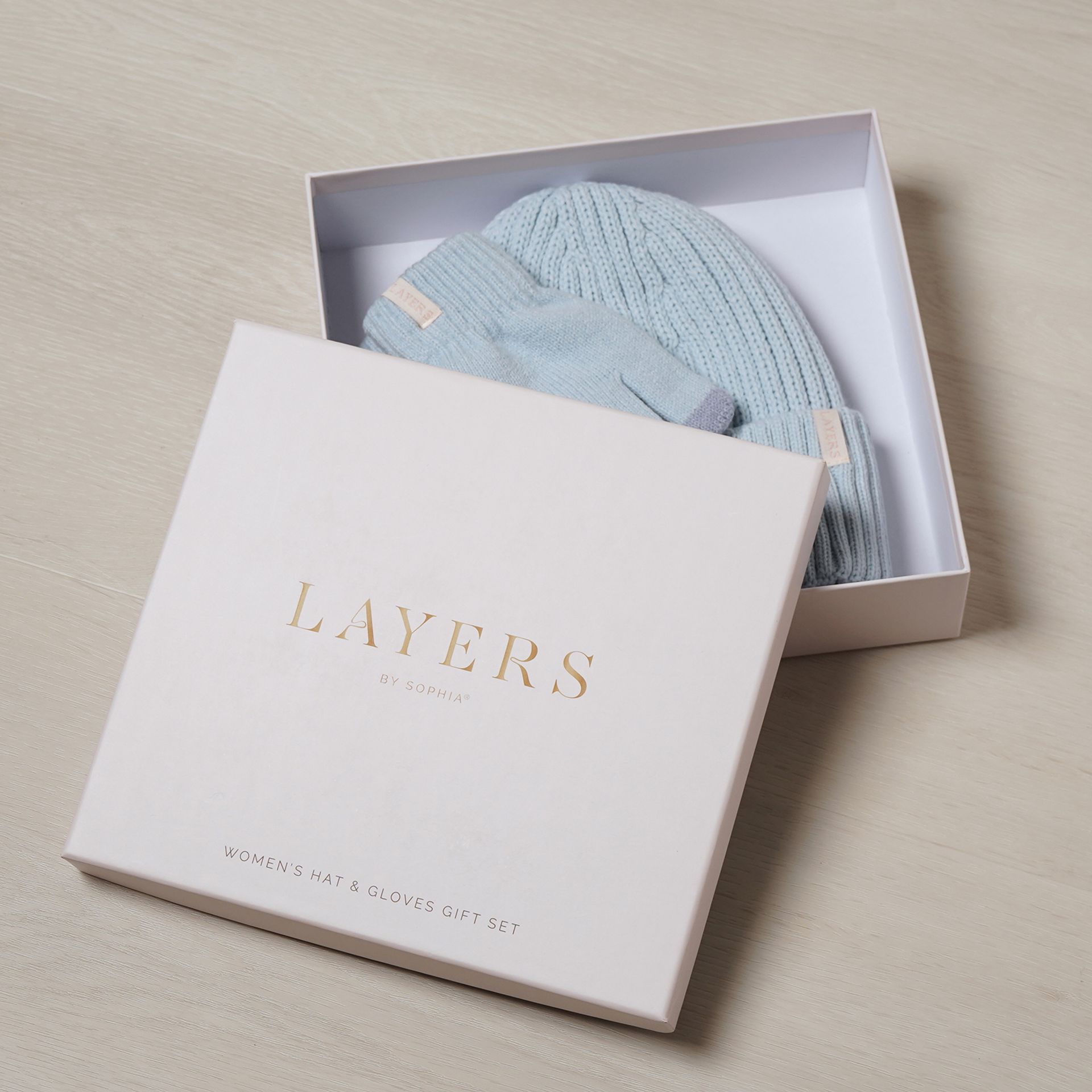 Sophia Layers Cosy Knit Hat & Glove Gift Set - Powder Blue