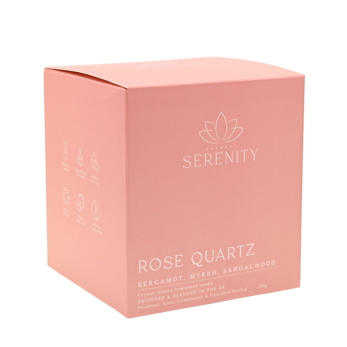 Serenity Rose Quartz Crystal Infused 380g Candle