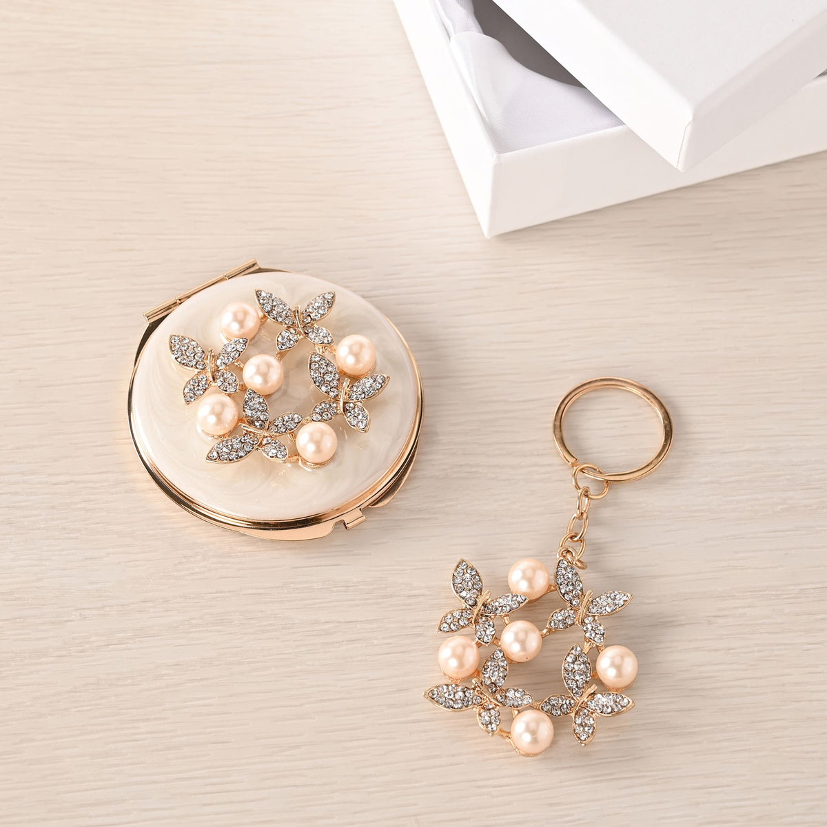 Sophia Classic Compact Mirror and Keyring Gift Set - Butterfly Cluster