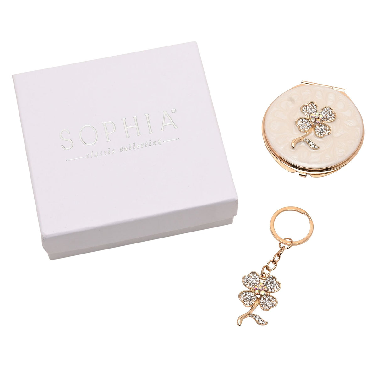 Sophia Classic Compact Mirror and Keyring Gift Set - Lucky Flower