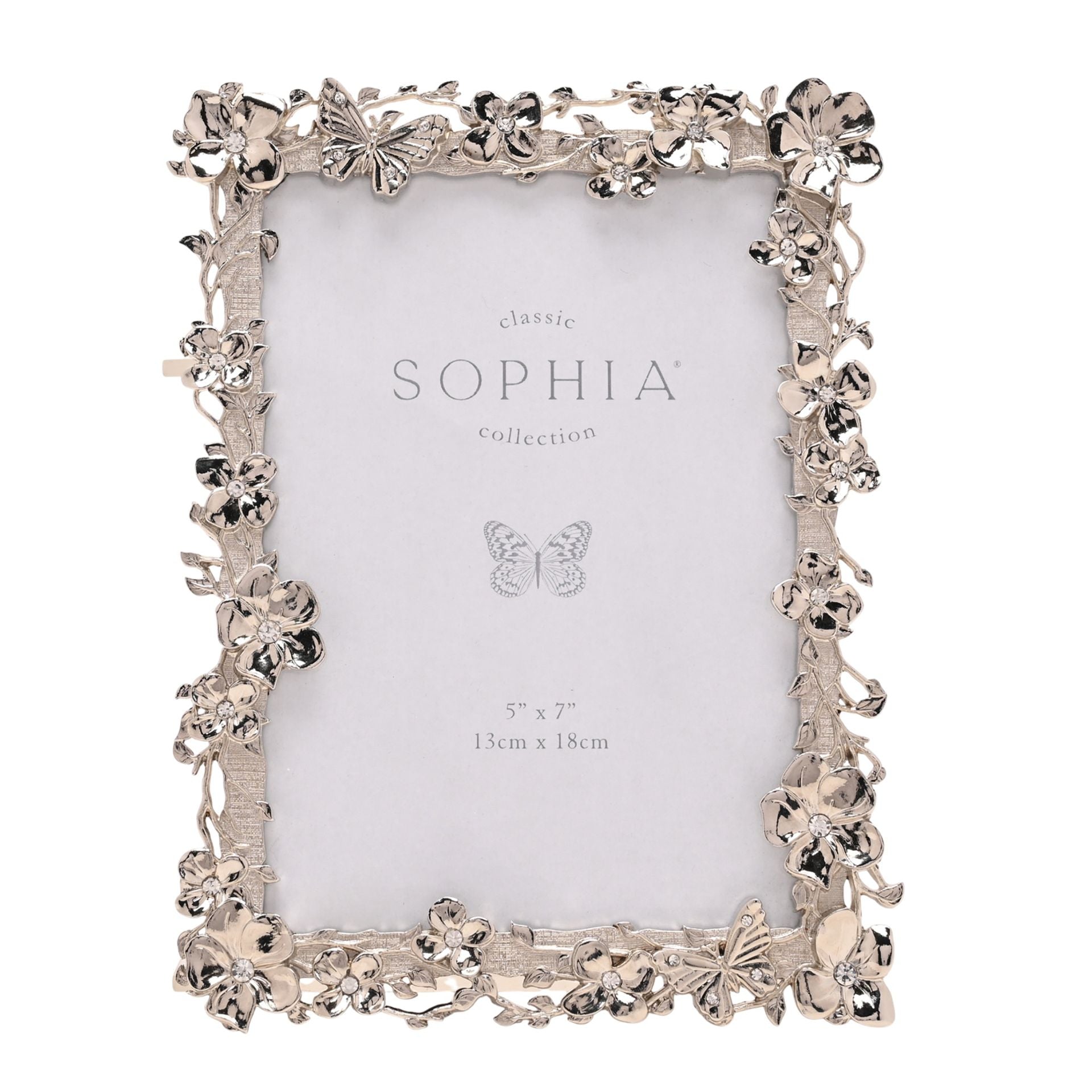 Sophia Floral Butterfly Nickle Plated Photo Frame - 5 x 7ins