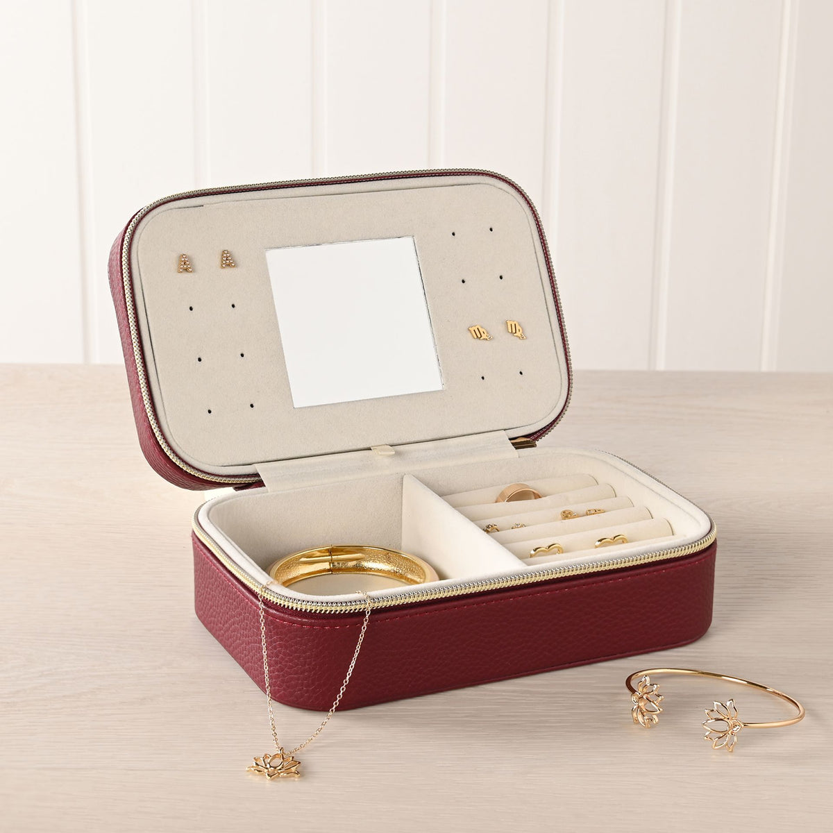 Sophia Jewellery Box with Mirror Medium - Burgundy