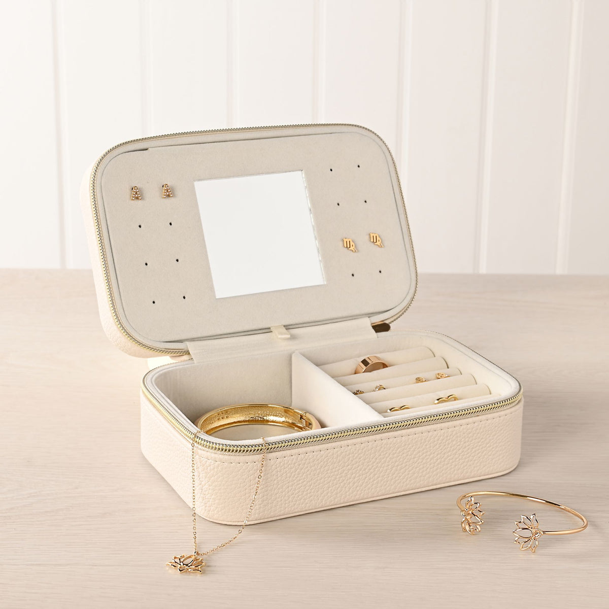 Sophia Jewellery Box with Mirror Medium - Cream
