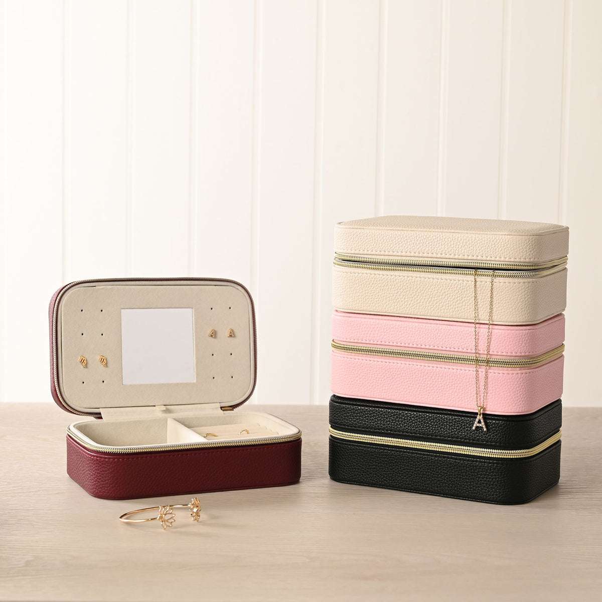Sophia Jewellery Box with Mirror Medium - Cream