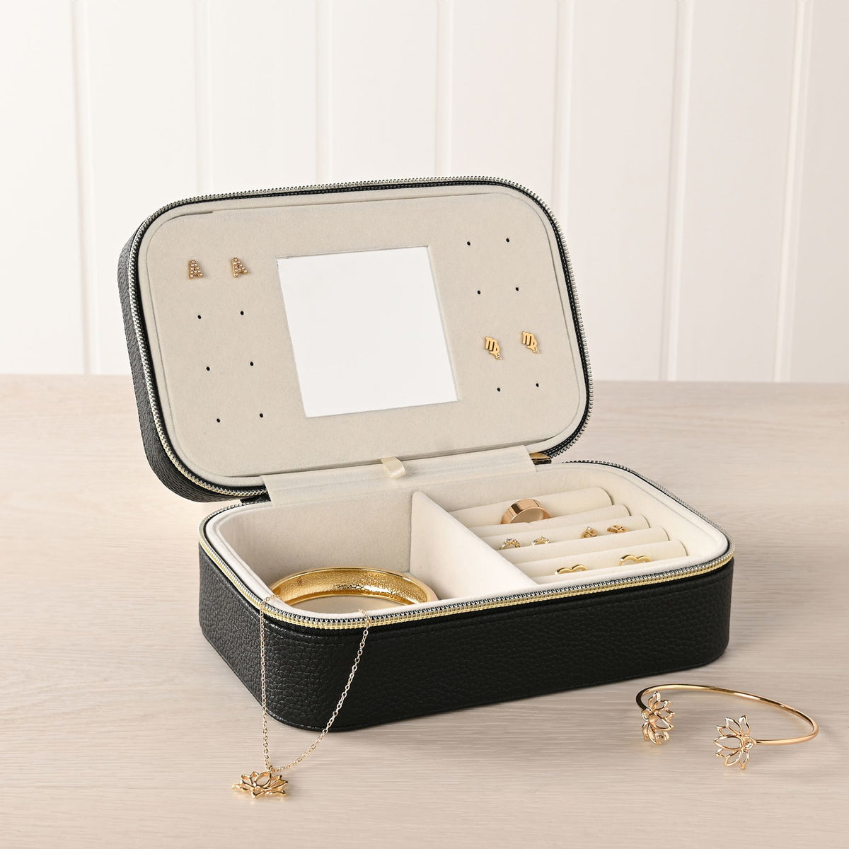 Sophia Jewellery Box with Mirror Medium - Black