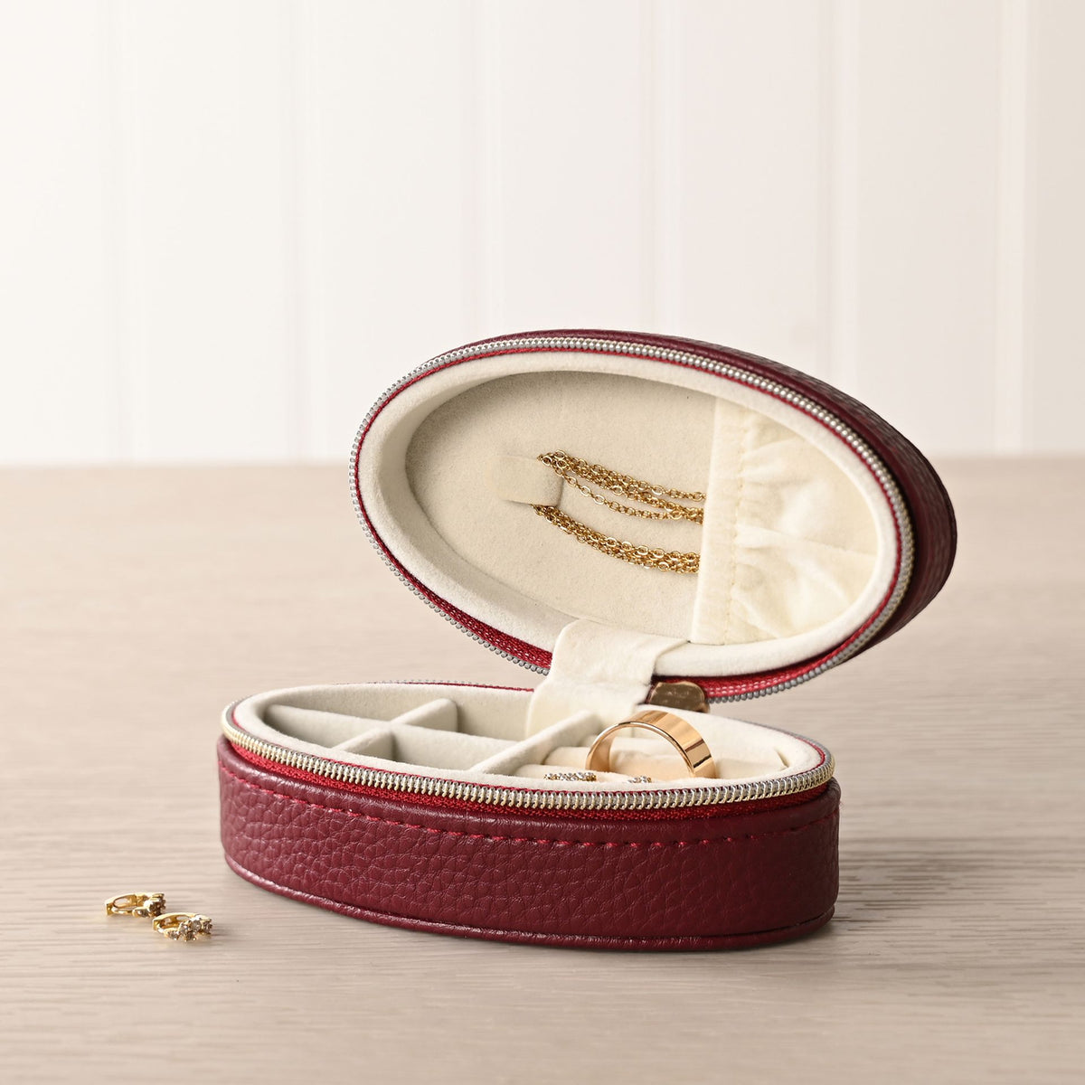 Sophia Mini Oval Jewellery Box - Burgundy