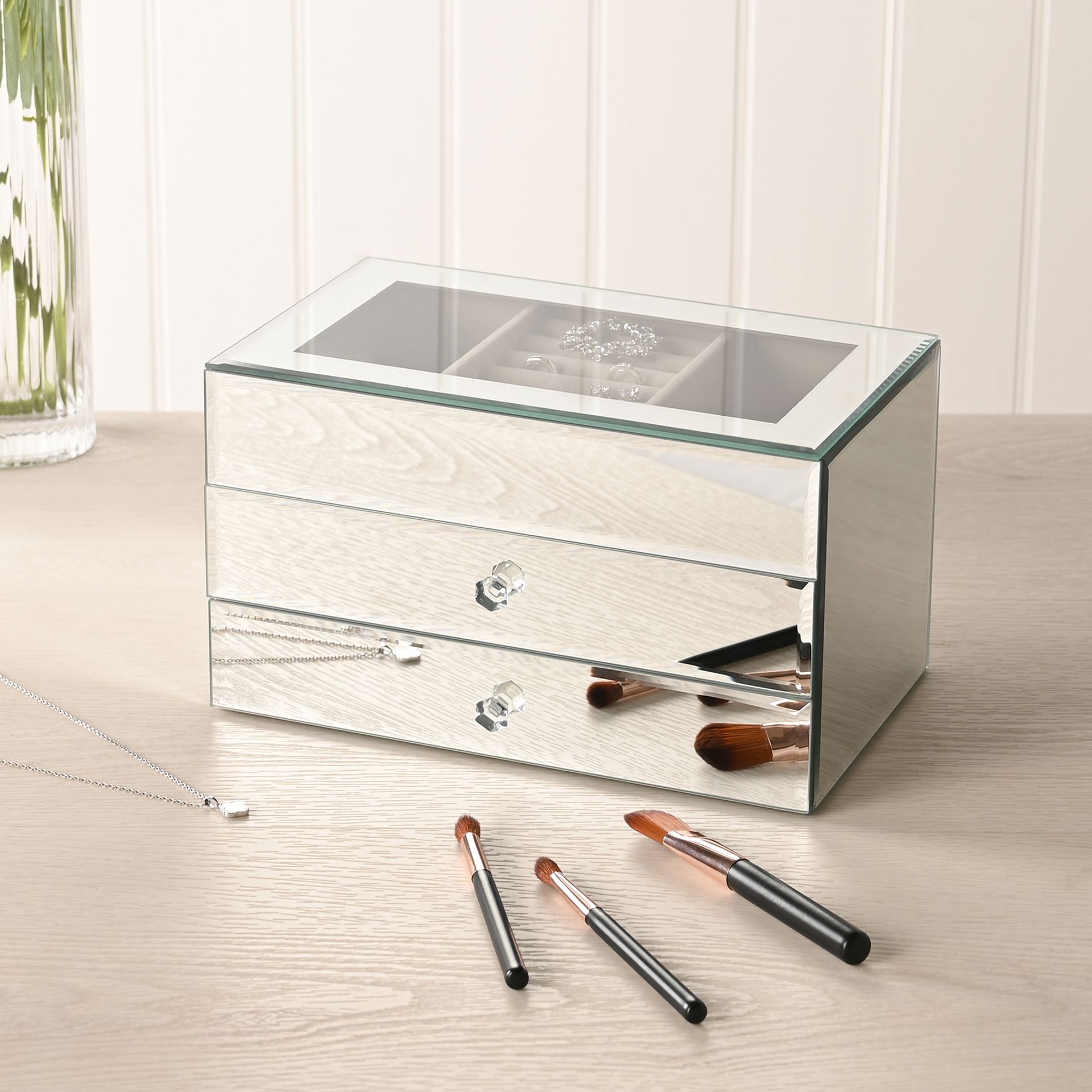 Sophia 2 Drawer Mirror Glass Jewellery Box