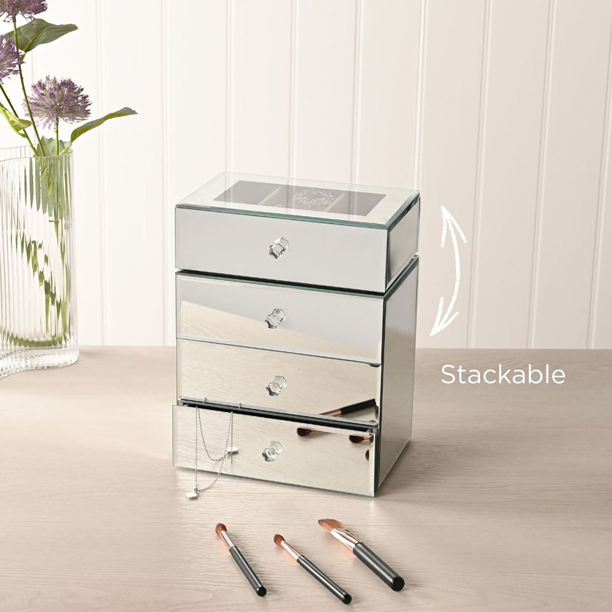 Sophia 3 Drawer Mirror Glass Jewellery Box