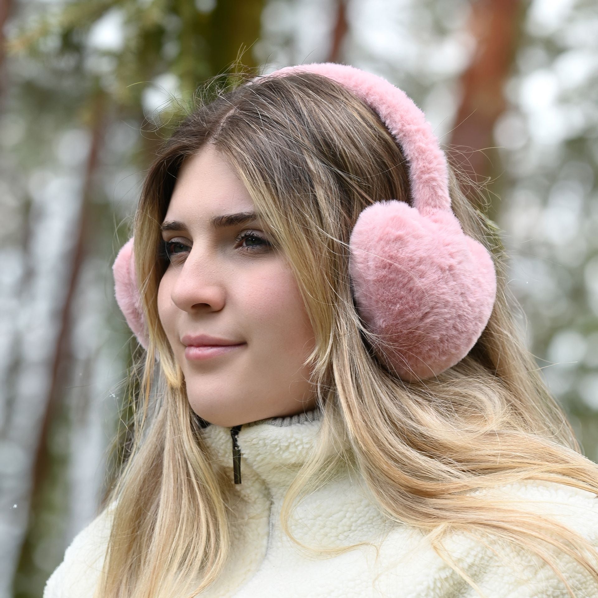 Sophia Layers Faux Fur Heart Shaped Ear Muffs - Pink