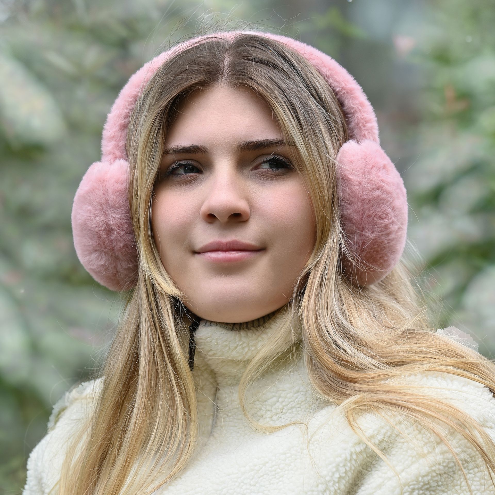 Sophia Layers Faux Fur Heart Shaped Ear Muffs - Pink