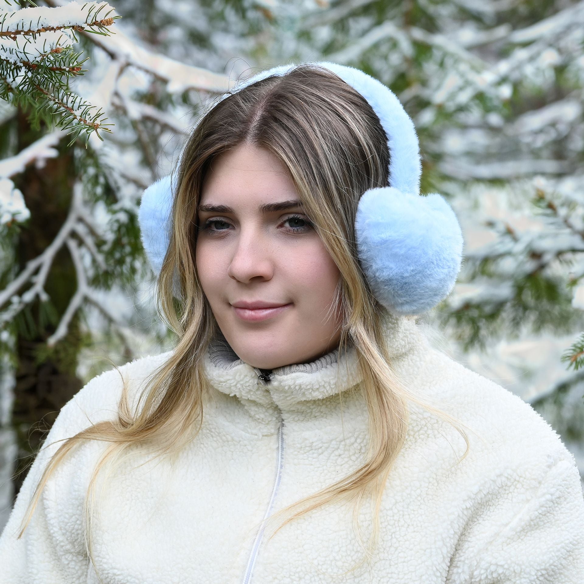 Sophia Layers Faux Fur Heart Shaped Ear Muffs - Light Blue