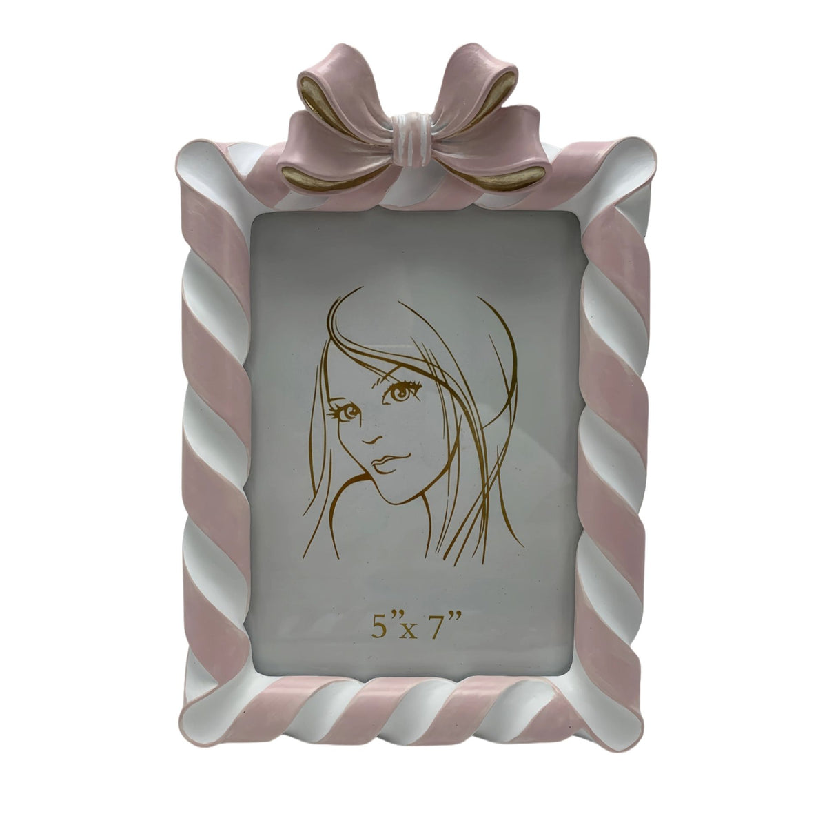 Resin Pink Candy Cane & Bow Photo Frame 5" x 7"
