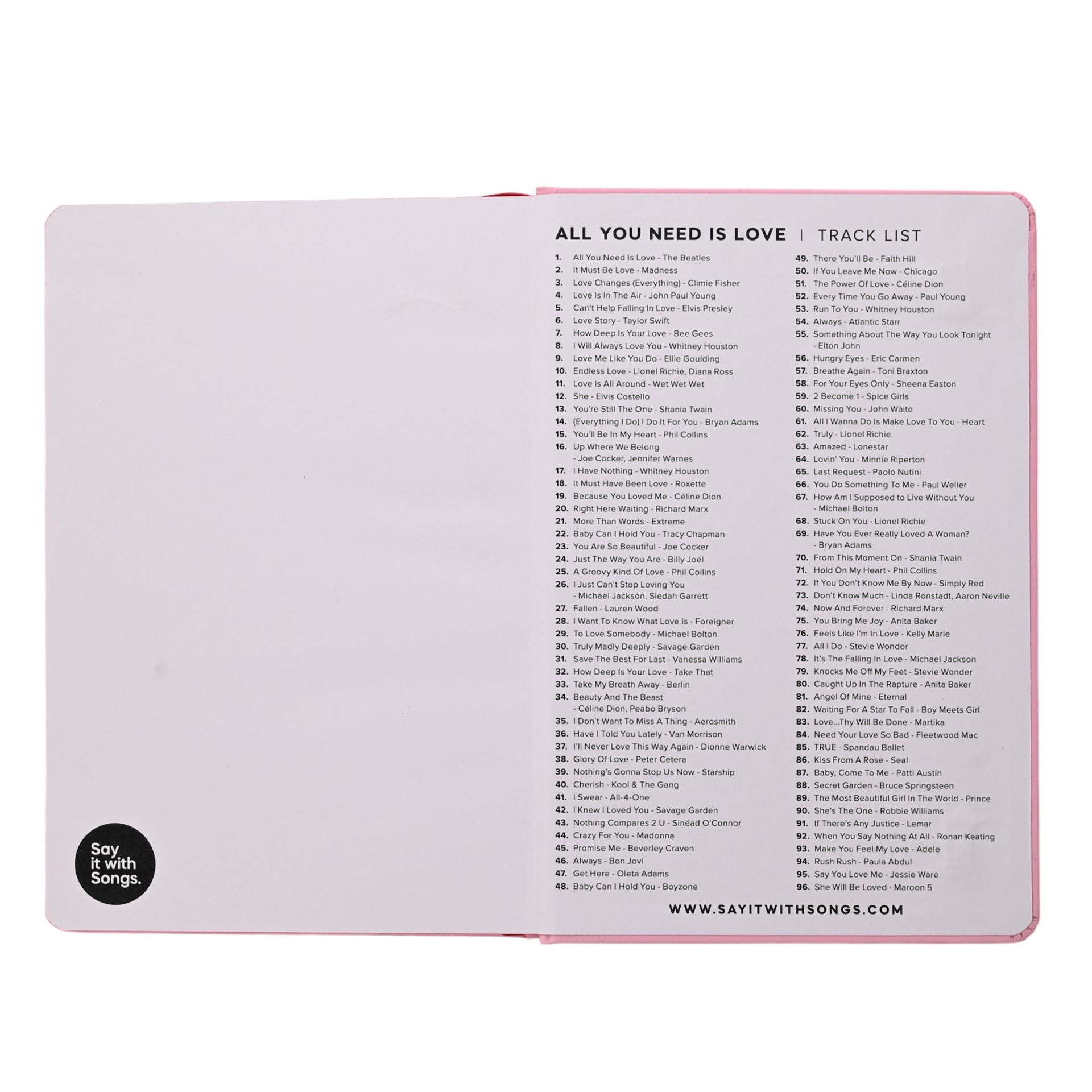 Say It With Songs A5 Hardback Notebook 96 Pages - All You Need is Love