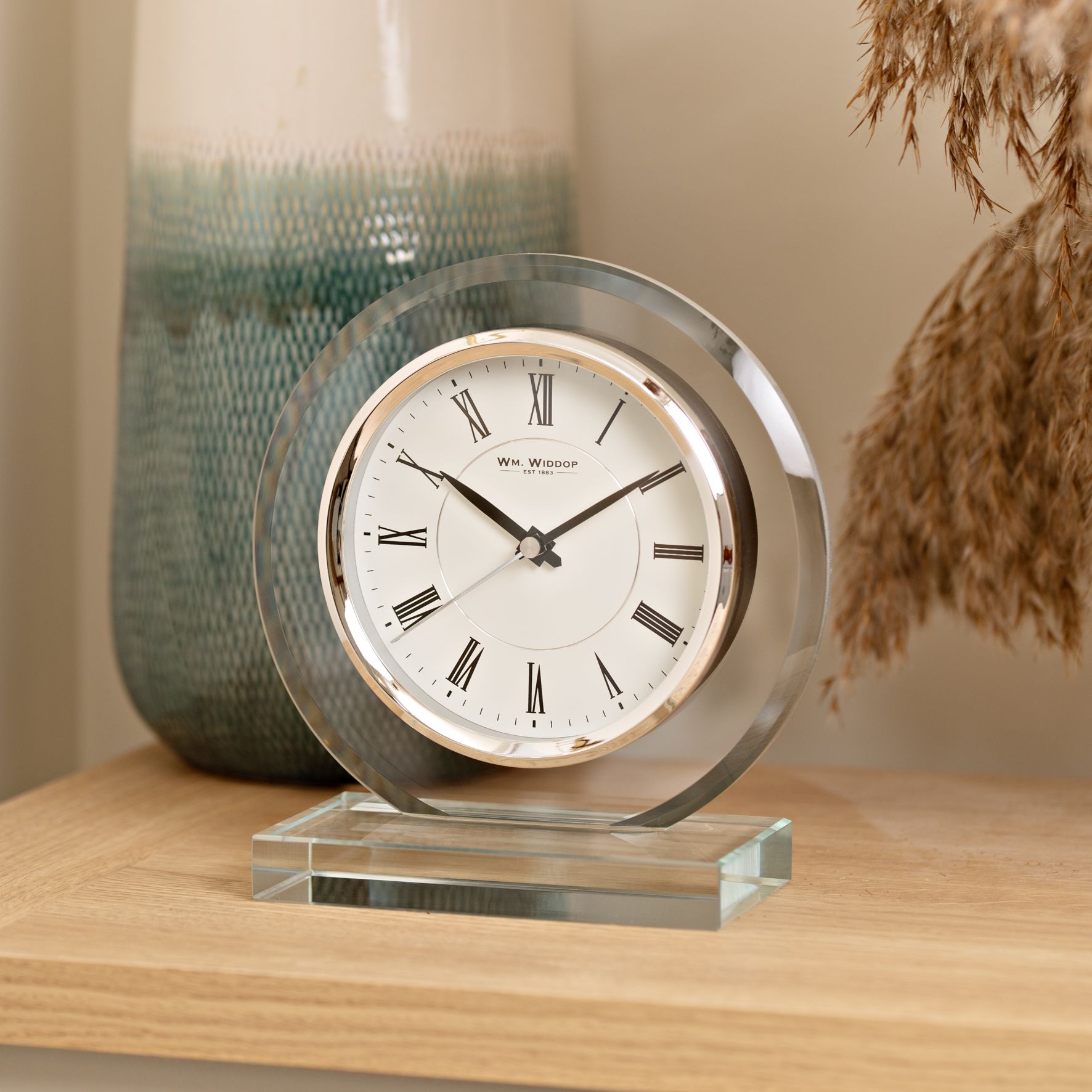 Wm.Widdop Round Glass Mantel Clock