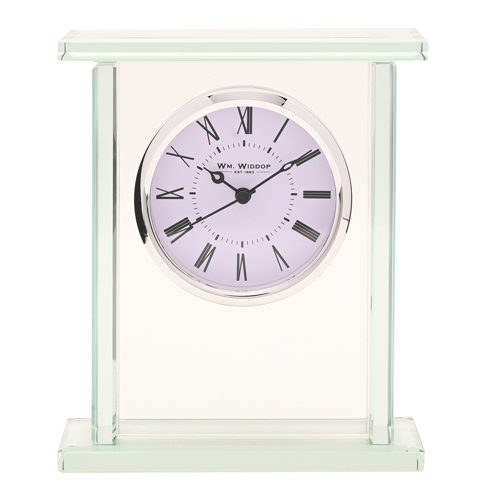Wm.Widdop Glass Silver Bezel Mantel Clock