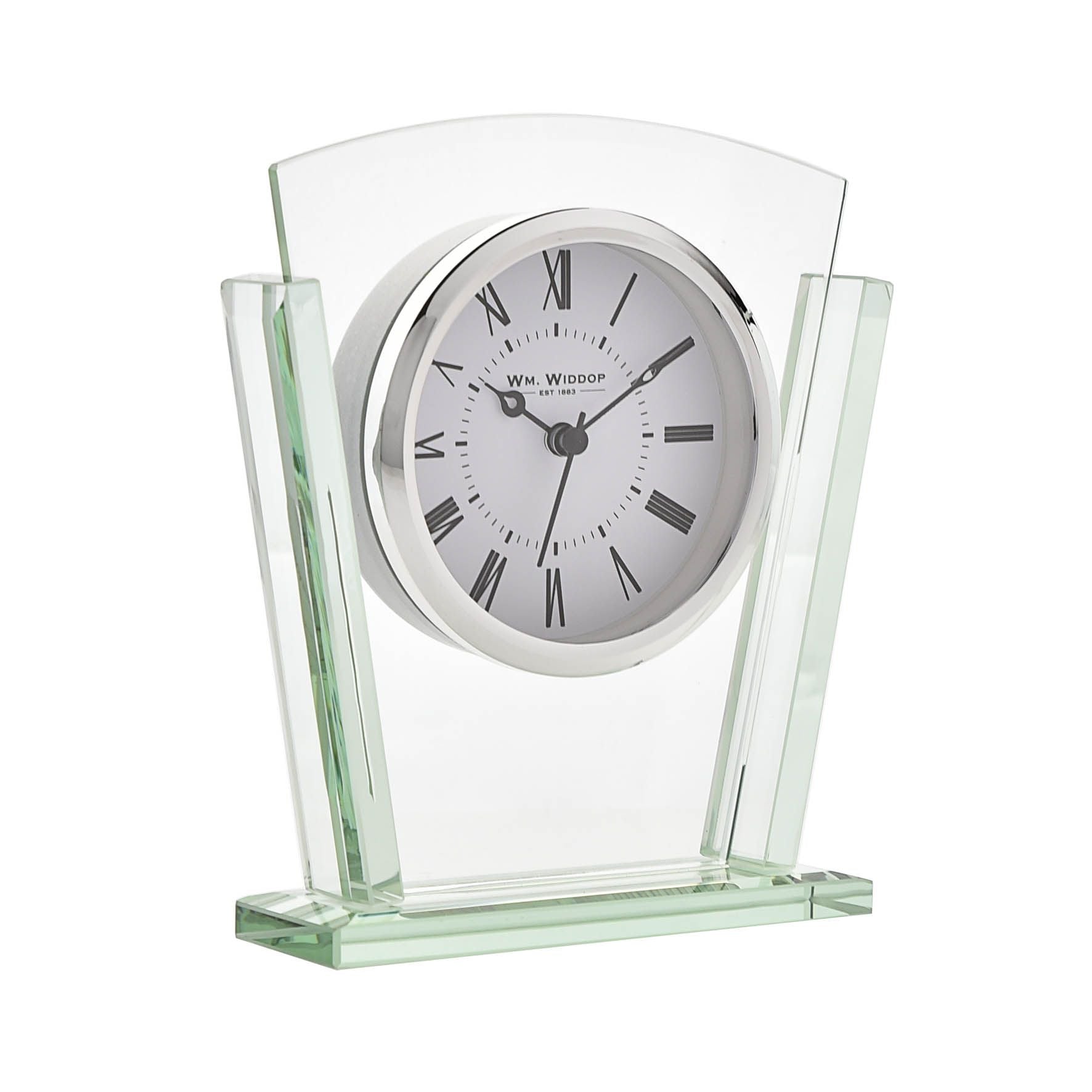 Wm.Widdop 2 Layered Silver Bezel Glass Mantel Clock