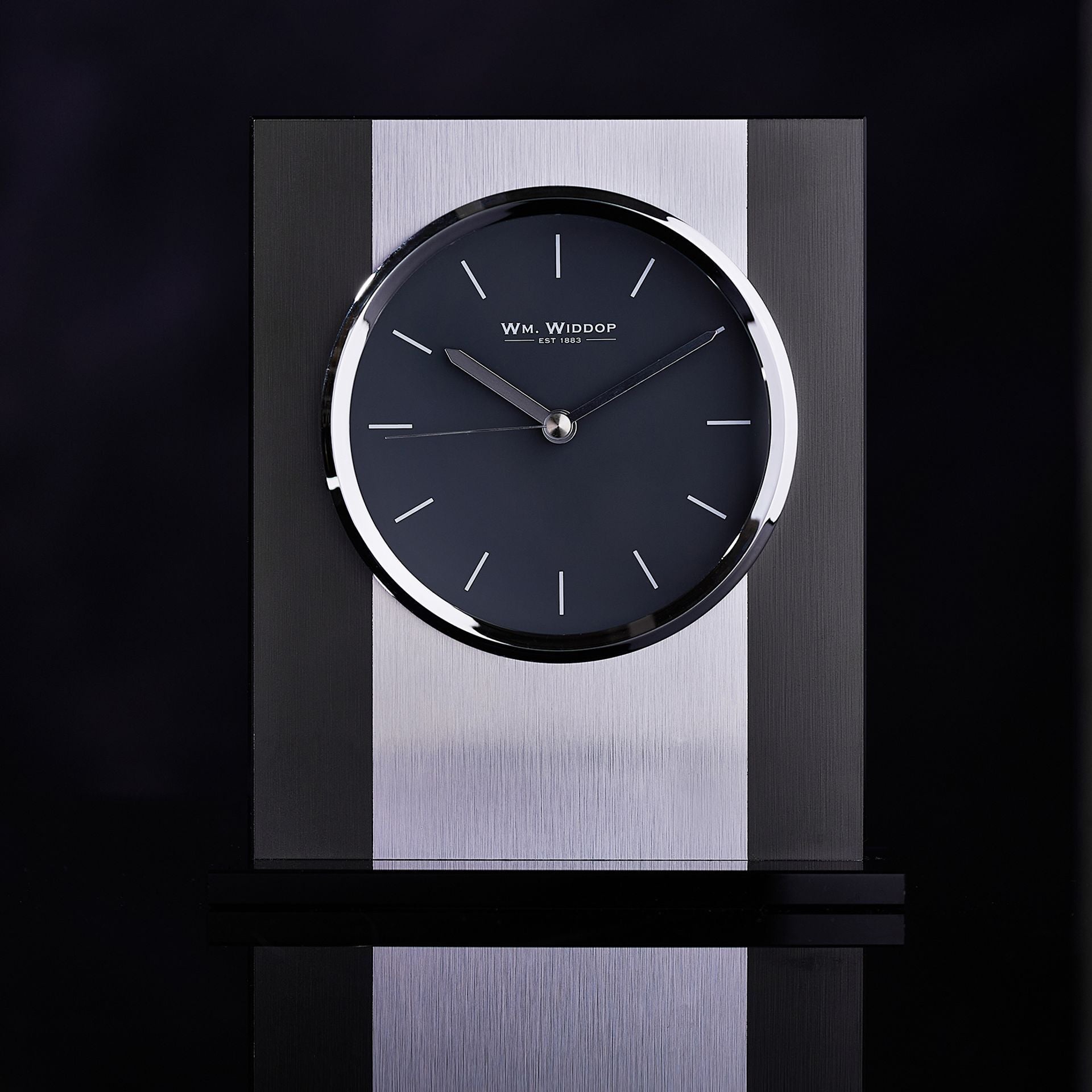 Wm. Widdop Glass and Brushed Aluminium Mantel Clock - Grey