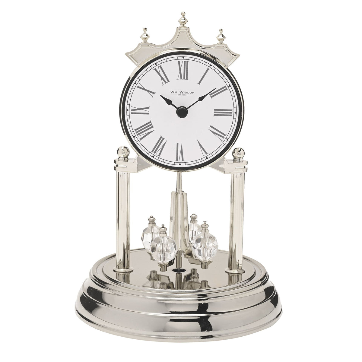 Wm.Widdop Rotating Pendulum Anniversary Clock - Silver