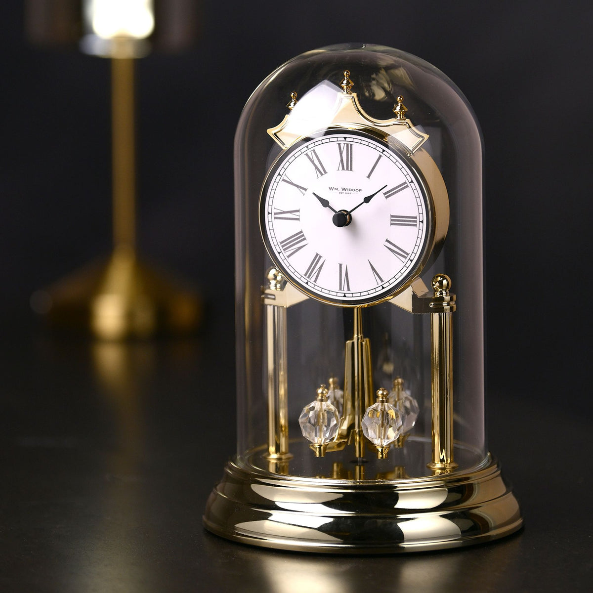 Wm.Widdop Rotating Pendulum Anniversary Clock - Gold
