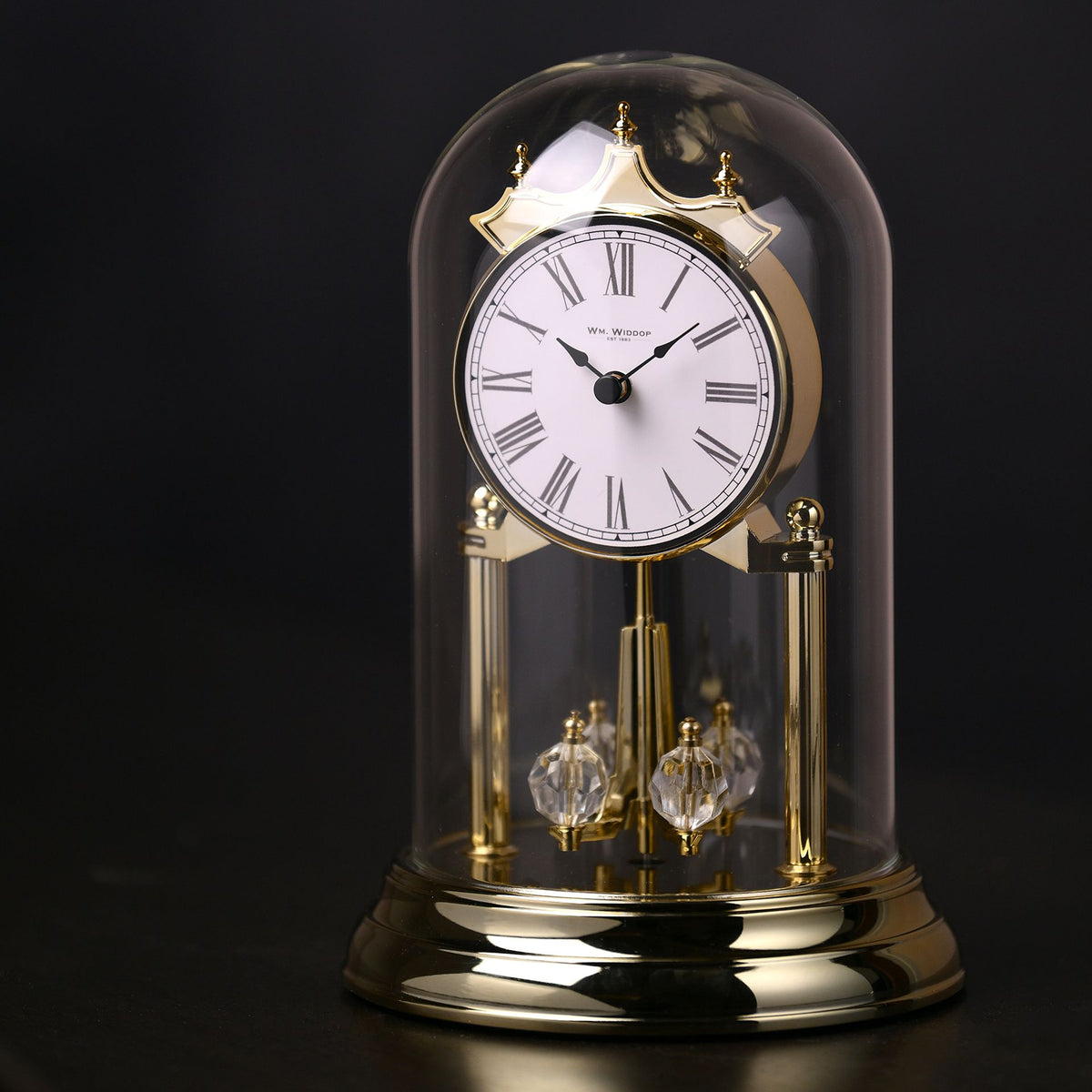 Wm.Widdop Rotating Pendulum Anniversary Clock - Gold