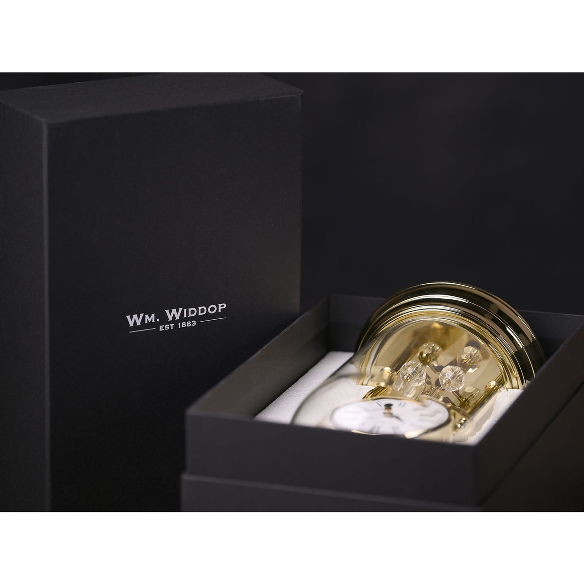 Wm.Widdop Rotating Pendulum Anniversary Clock - Gold