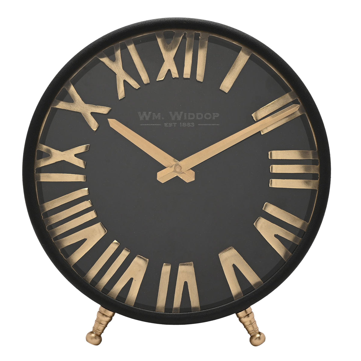 Wm.Widdop Black & Gold Table Clock - 25cm