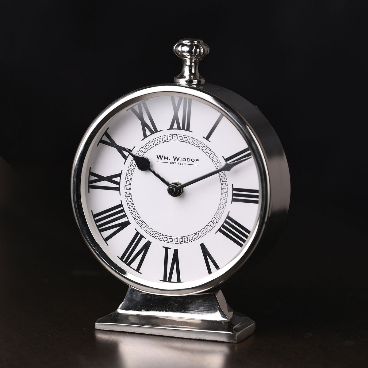 Wm.Widdop Round Silver Mantle Clock - 15cm