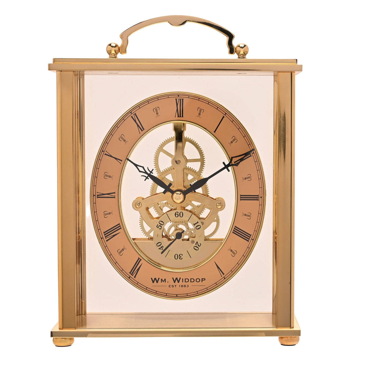 Wm. Widdop Gold Mantel Clock with Skeleton Movement