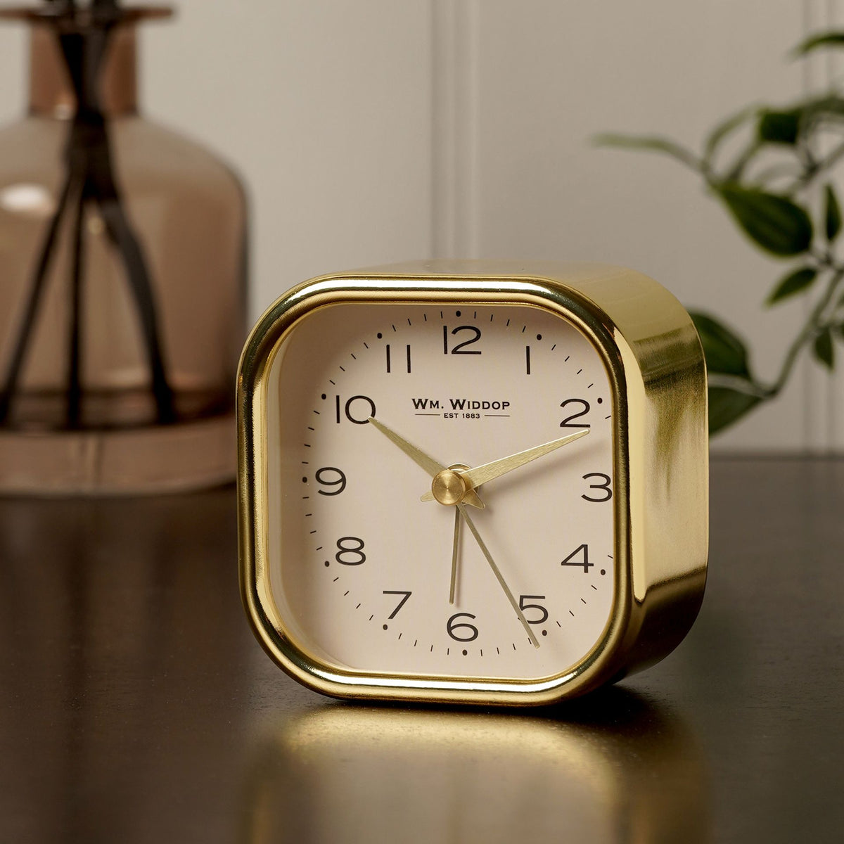 Wm. Widdop Square Metal Alarm Clock - Gold