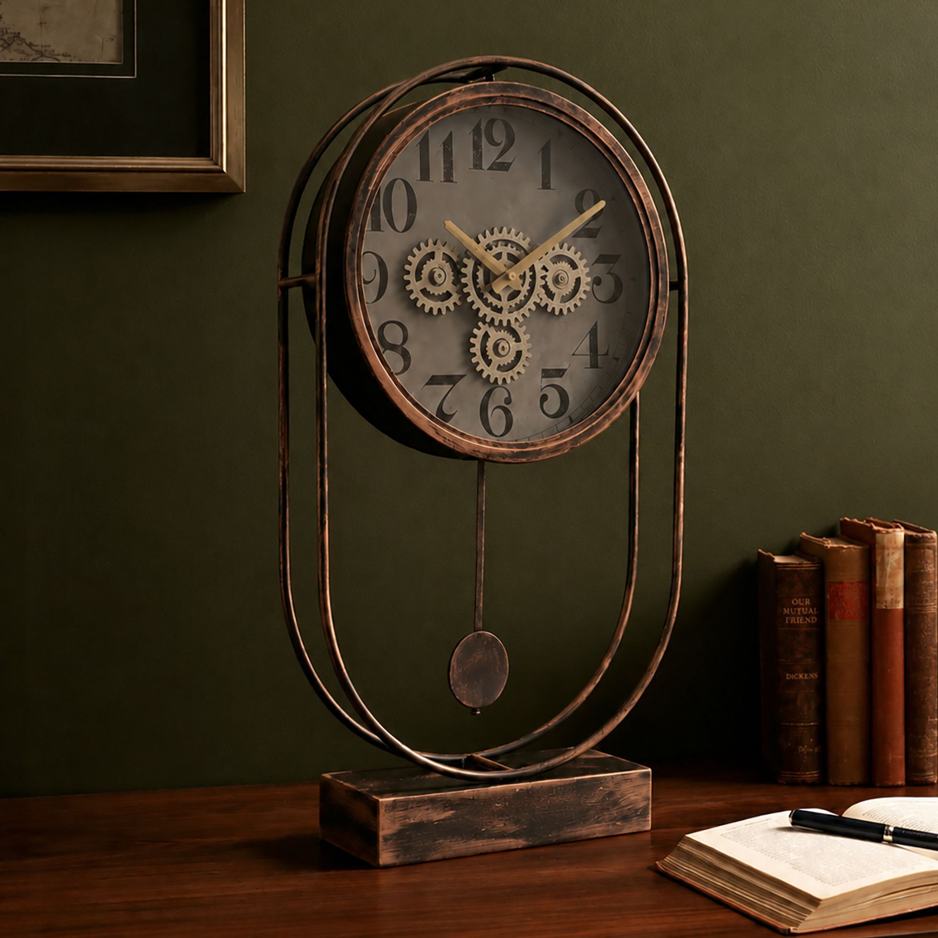 Wm Widdop Moving Gear Pendulum Mantel Clock - 63cm