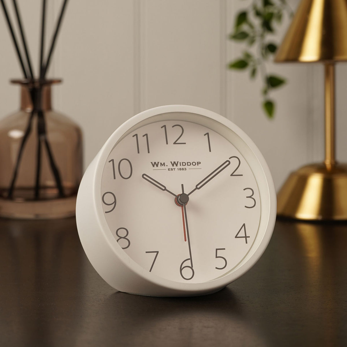 Wm Widdop Round Metal Alarm Clock 11cm - White