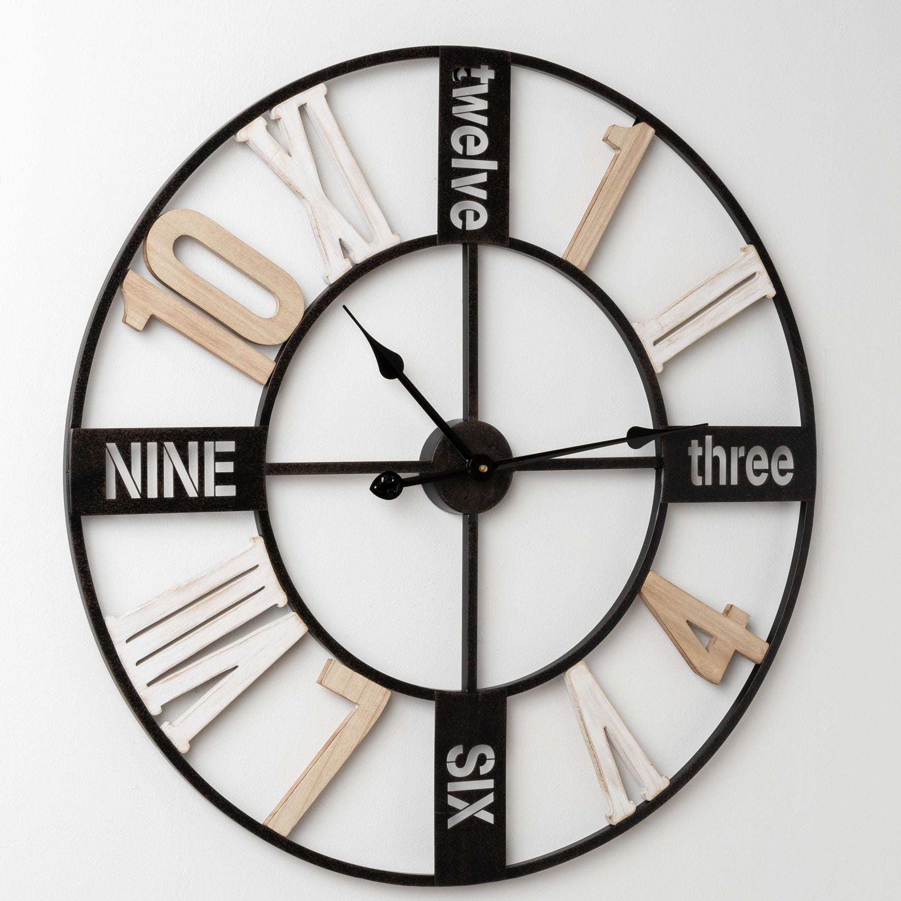 Hometime Metal & Wood Cut Out Wall Clock 70 cm