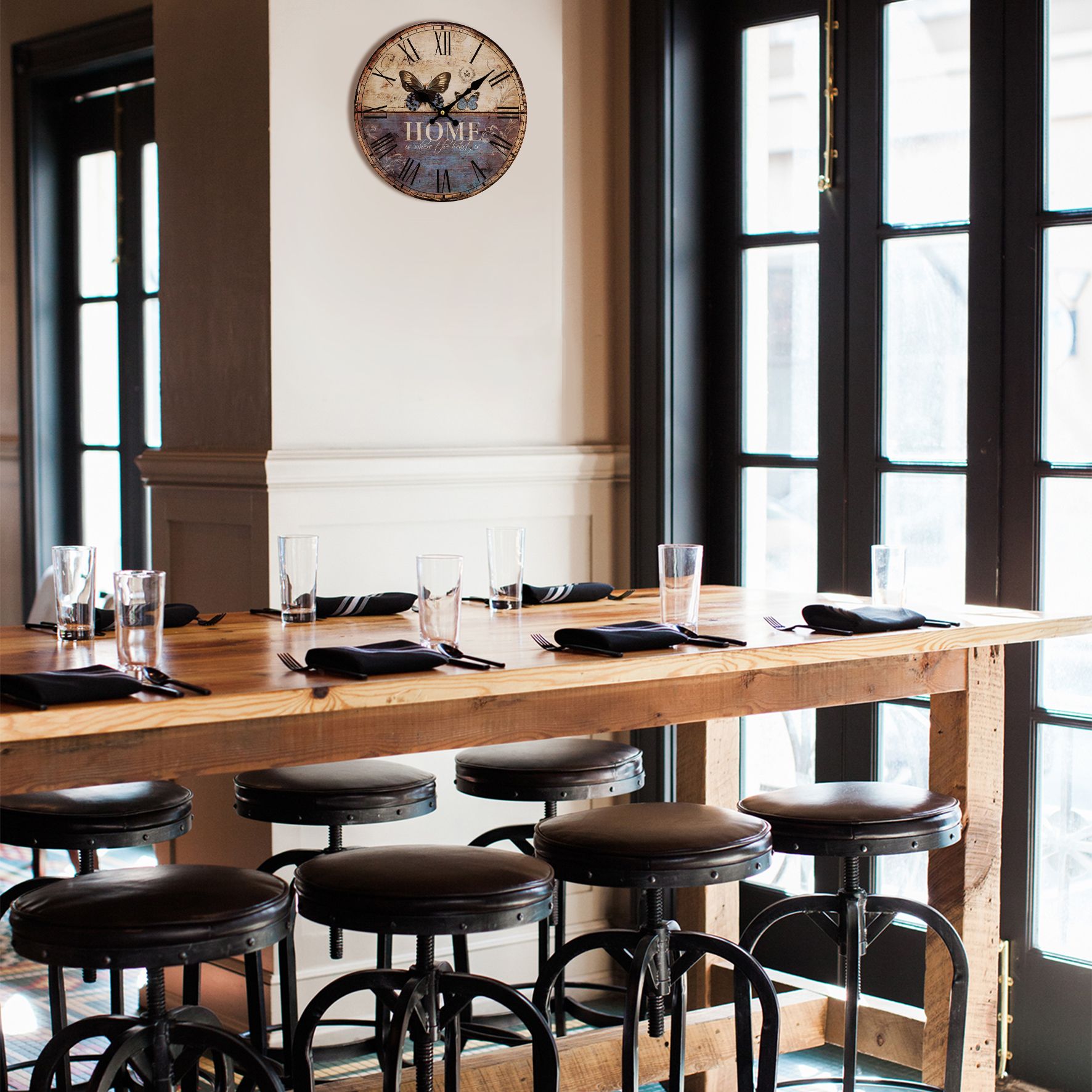 Hometime Round Wall Clock 30cm Butterfly 'Forest Gate'