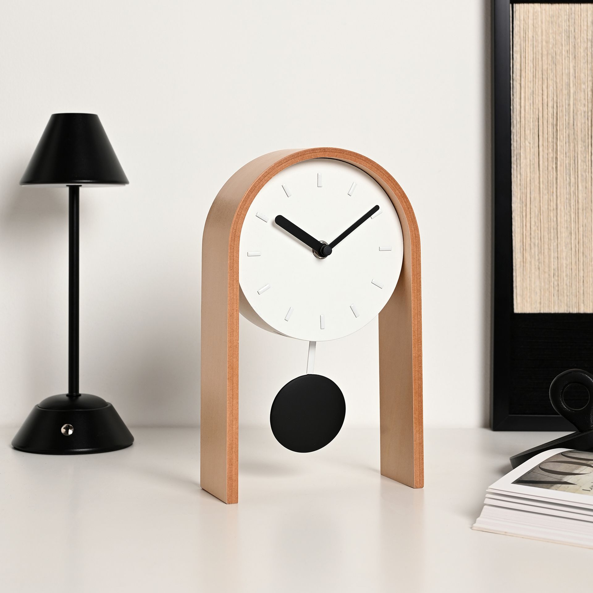 Interval Pendulum Wooden Desk Clock - Black & White