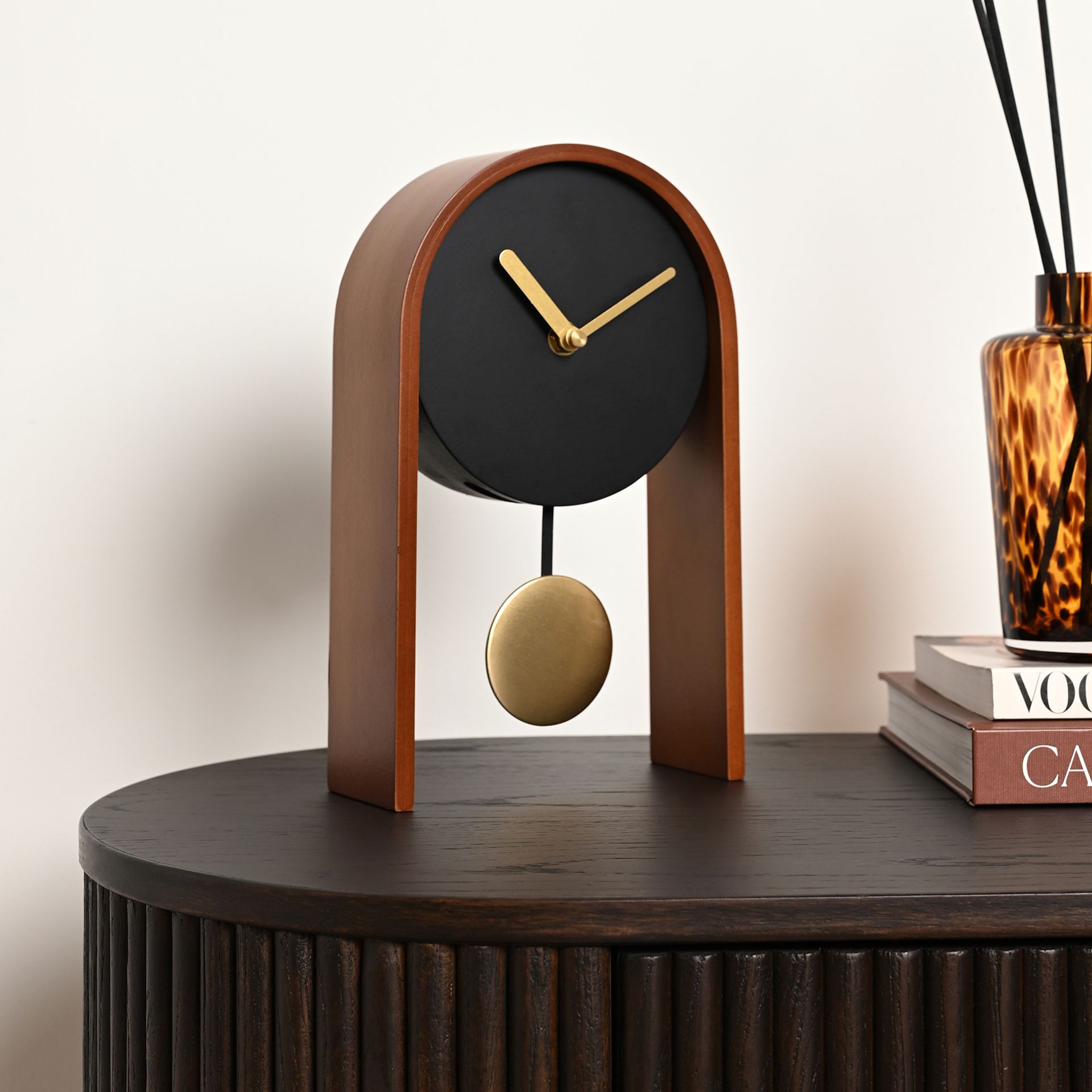 Interval Pendulum Wooden Desk Clock - Black & Gold