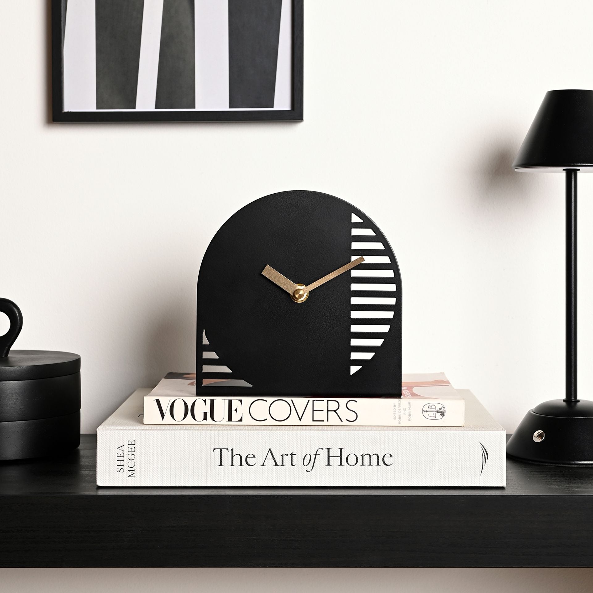 Interval Cut Out Steel Desk Clock - Black & Gold