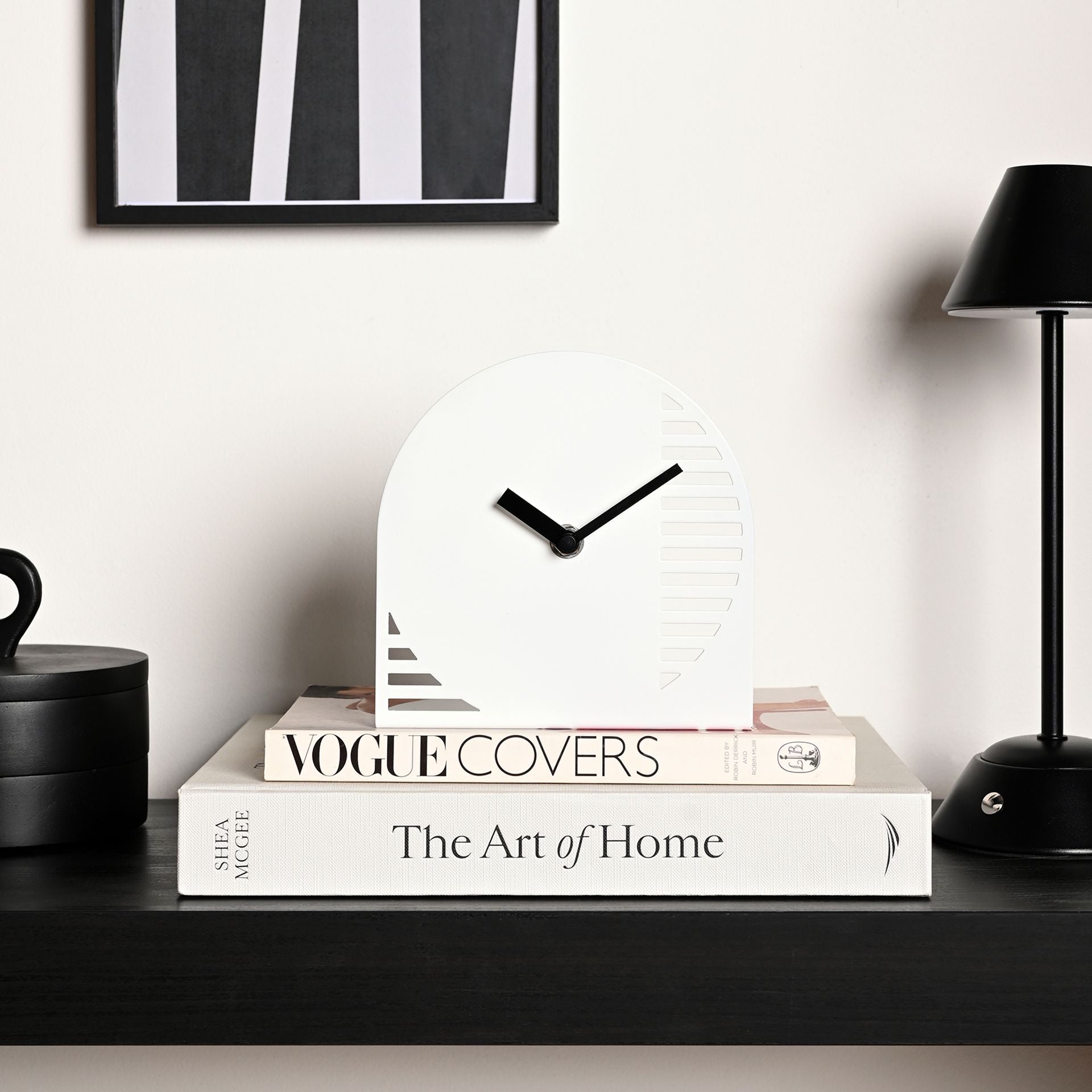 Interval Cut Out Steel Desk Clock - White & Black