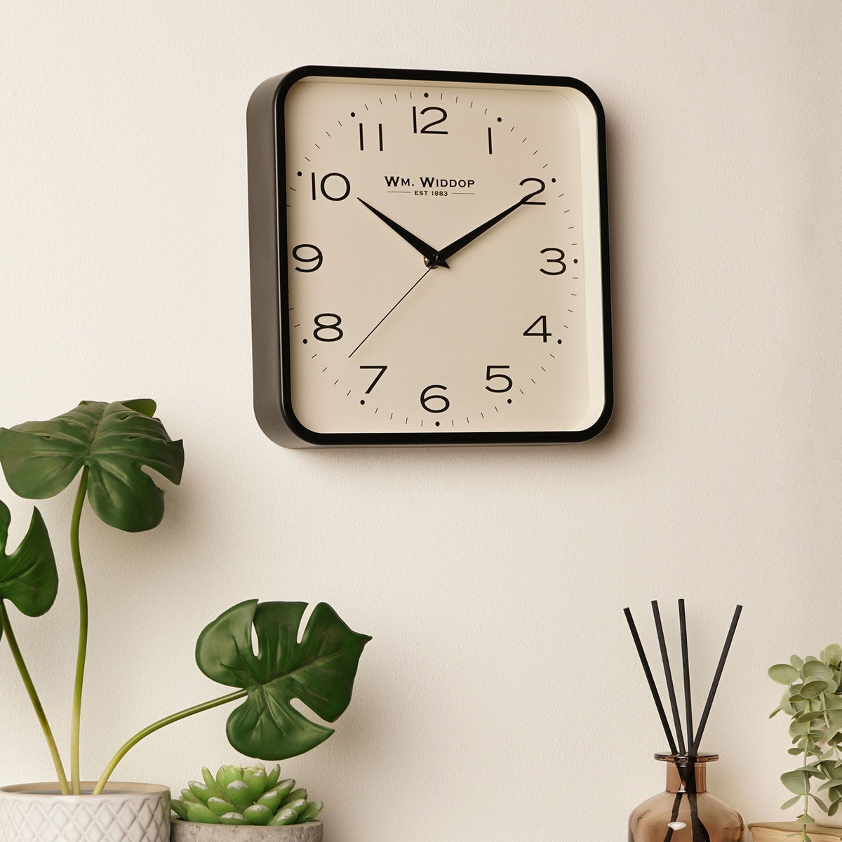 Wm. Widdop Square Metal Wall Clock 25cm - Black
