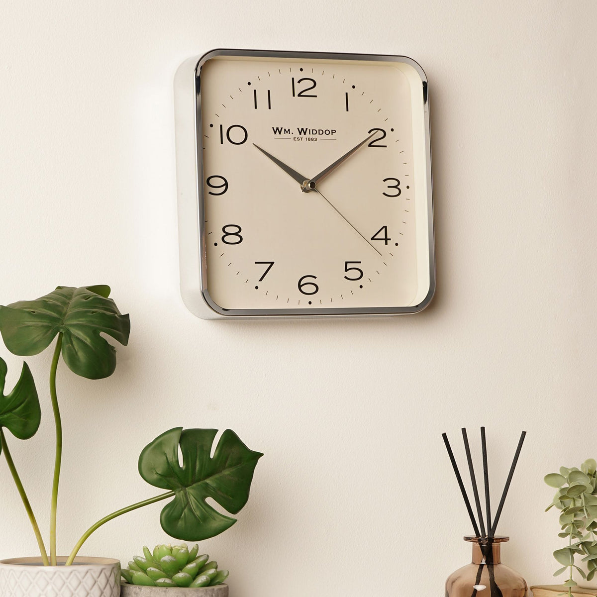 Wm. Widdop Square Metal Wall Clock 25cm - Chrome