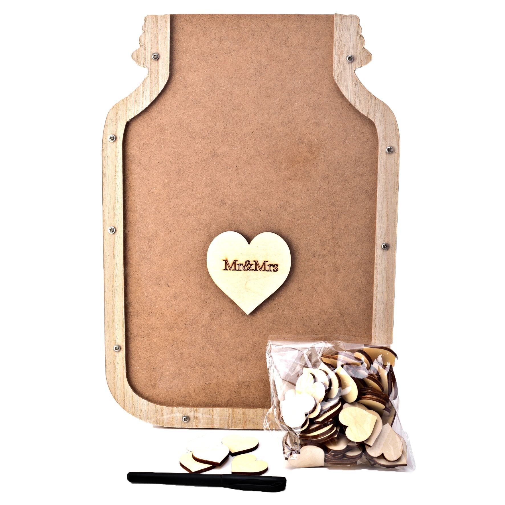 Love Story Wooden Hearts Jar Display Guest Book - 60pcs
