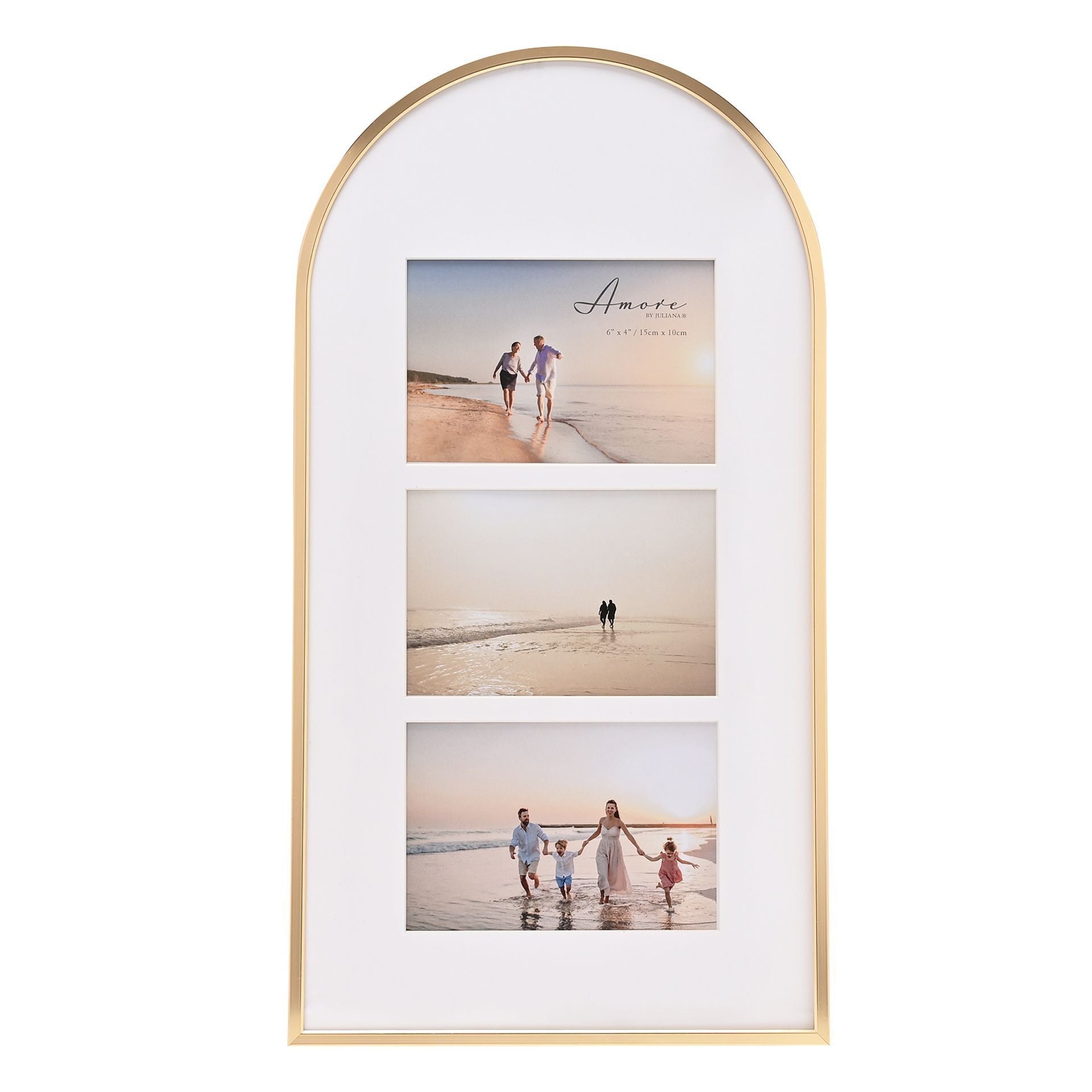 Arched Top Gold Collage Frame Holds 3 Photos - 6" x 4"