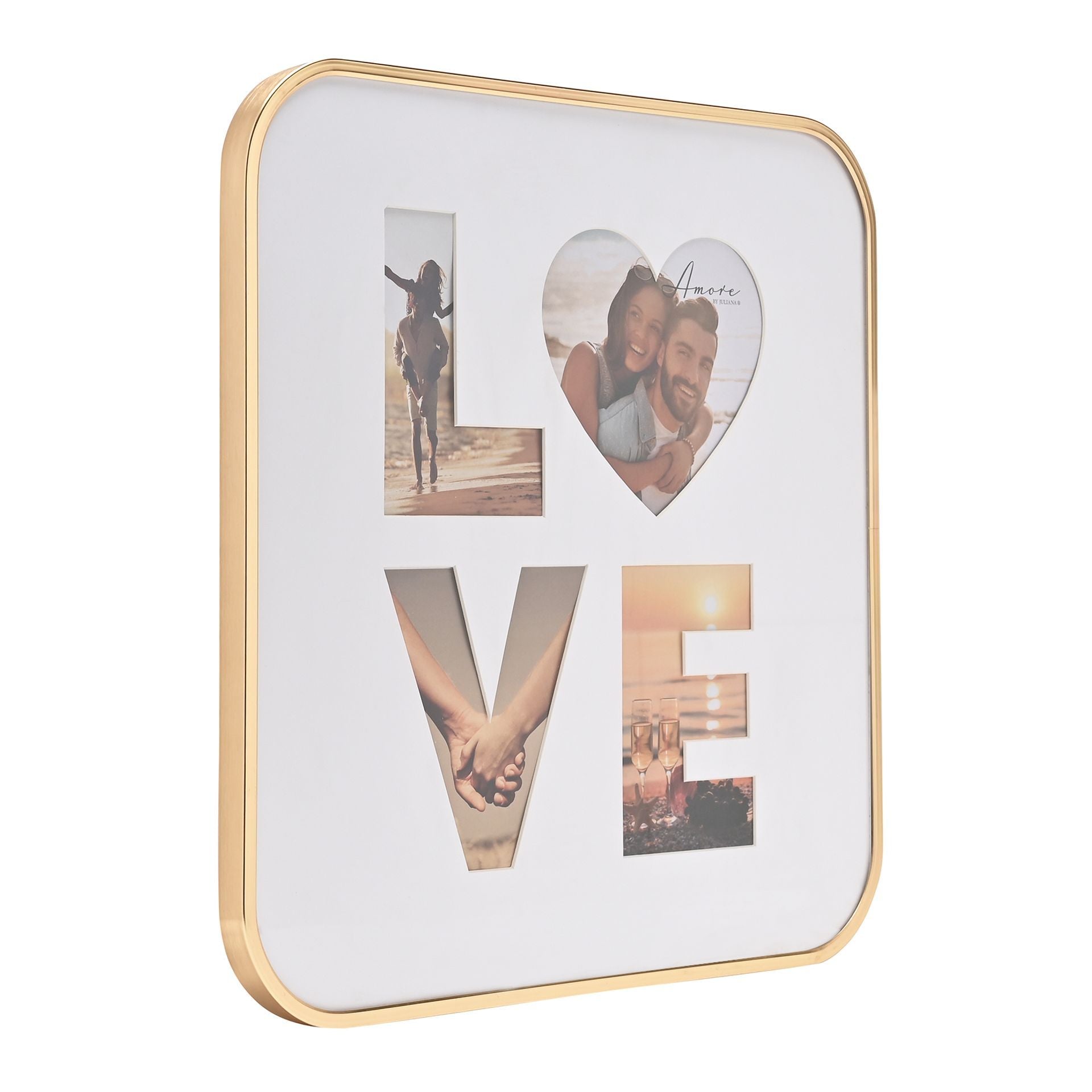 Love Gold Collage Frame Holds 4 Photos - 16" x 16"